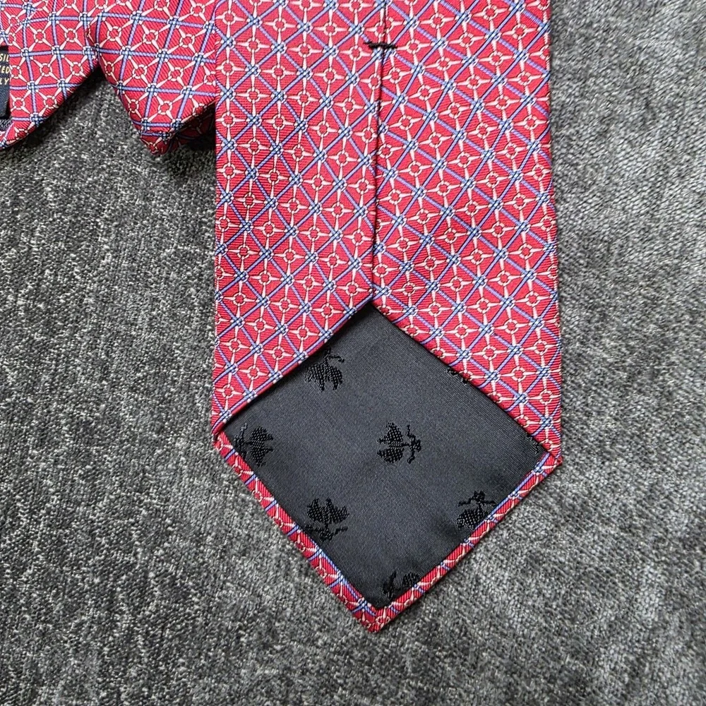 Brooks Brothers Makers All Silk Tie Red White Blue Made In USA Geometric Luxury